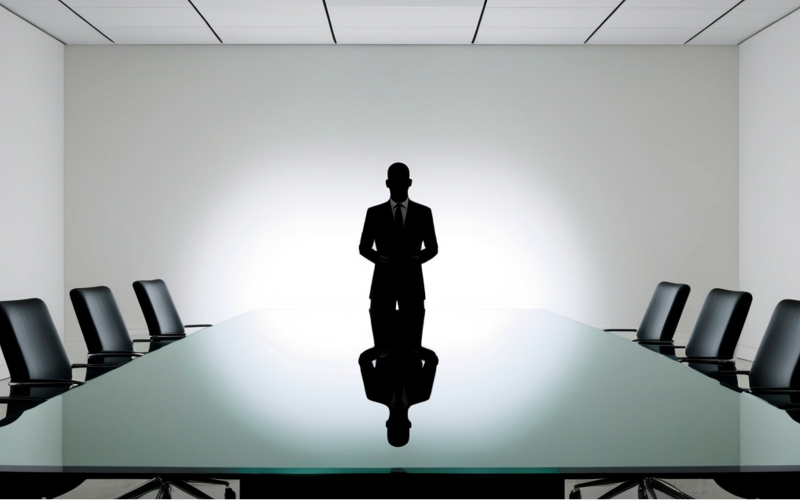 Man standing in silhouette at conference table